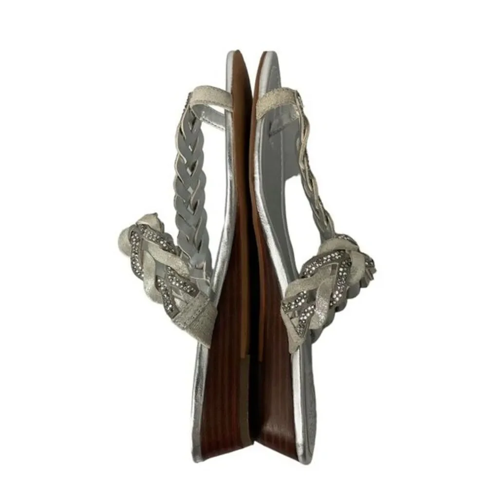 Vince Camuto Womens Silver Rhinestone Braided Wedge Thong Sandals Size‎ 6.5